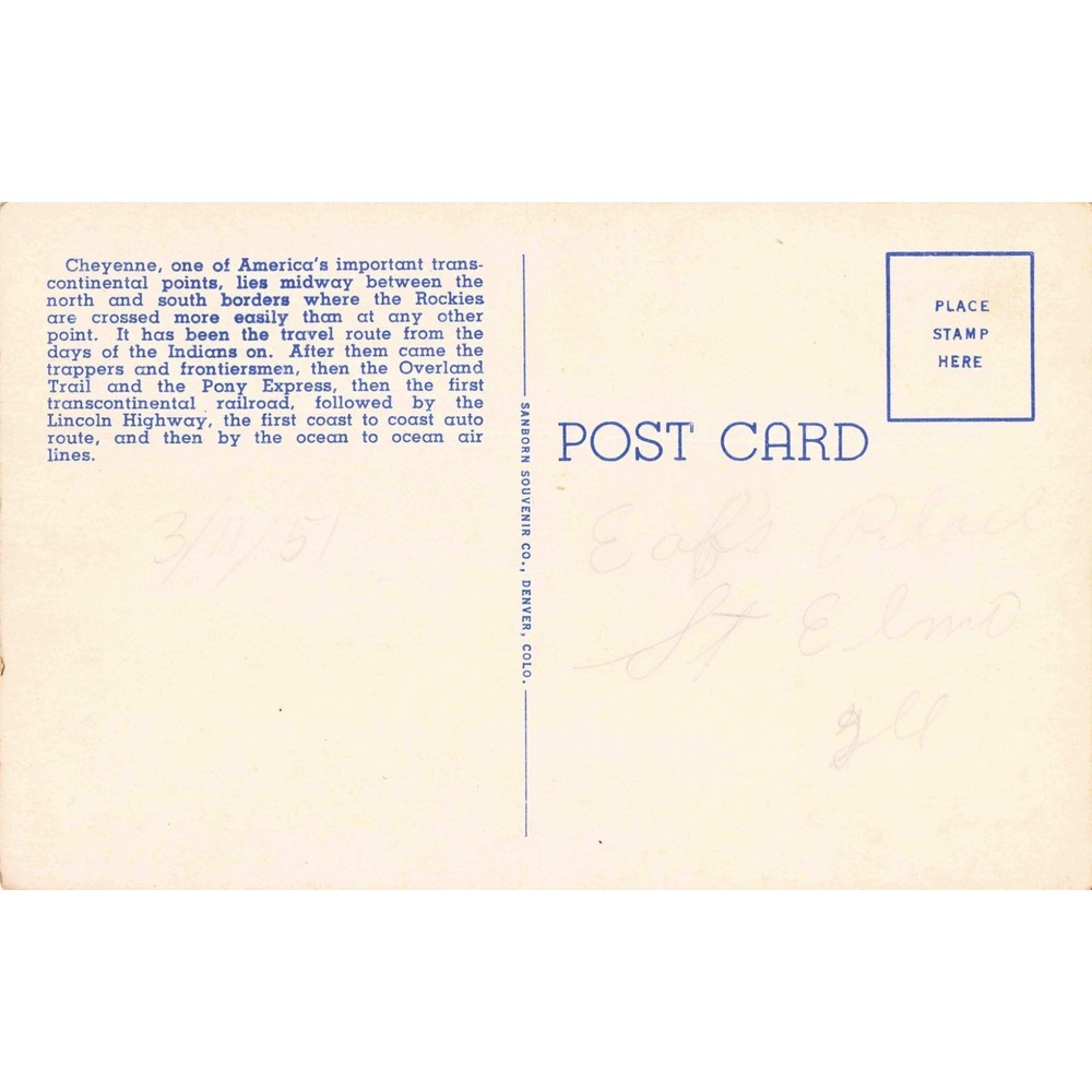 Vintage Cheyenne Wyoming Large Letter Linen Postcard Curt Teich 901 OB100-N - Picture 2 of 2